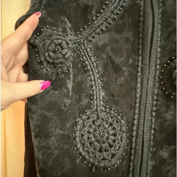 VTG Embroidered Beaded Wool Suede Fitted  Zip Up Jacket Sweater Grannycore Fun - Picture 4 of 16